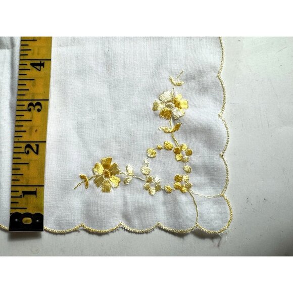 Embroidered hankerchife hankie 10 in. by 10 in.yellow and white - Picture 10 of 10